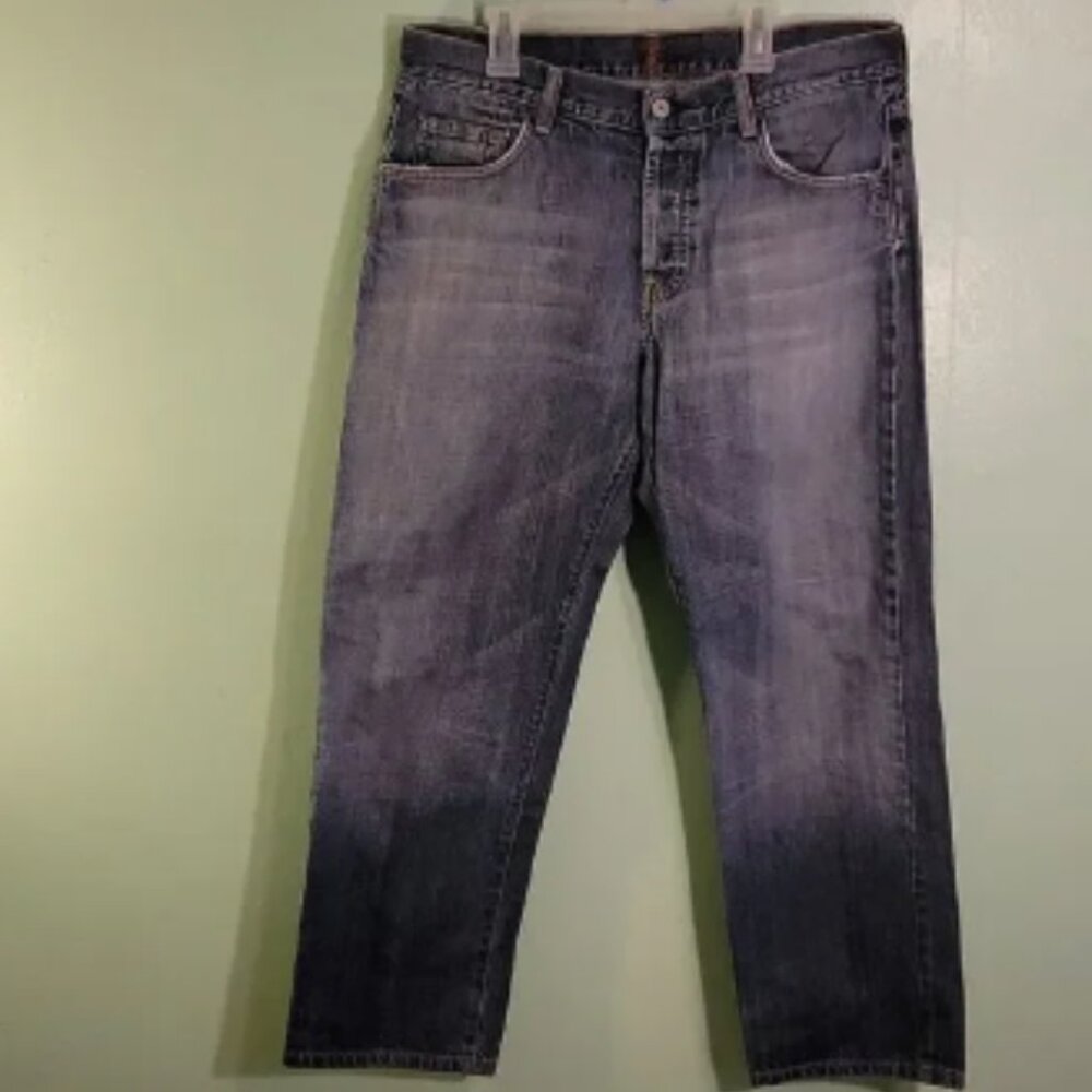 7 For All Mankind Jerome Dahan Blue Cotton Women's Straight Denim Zip Jeans 34